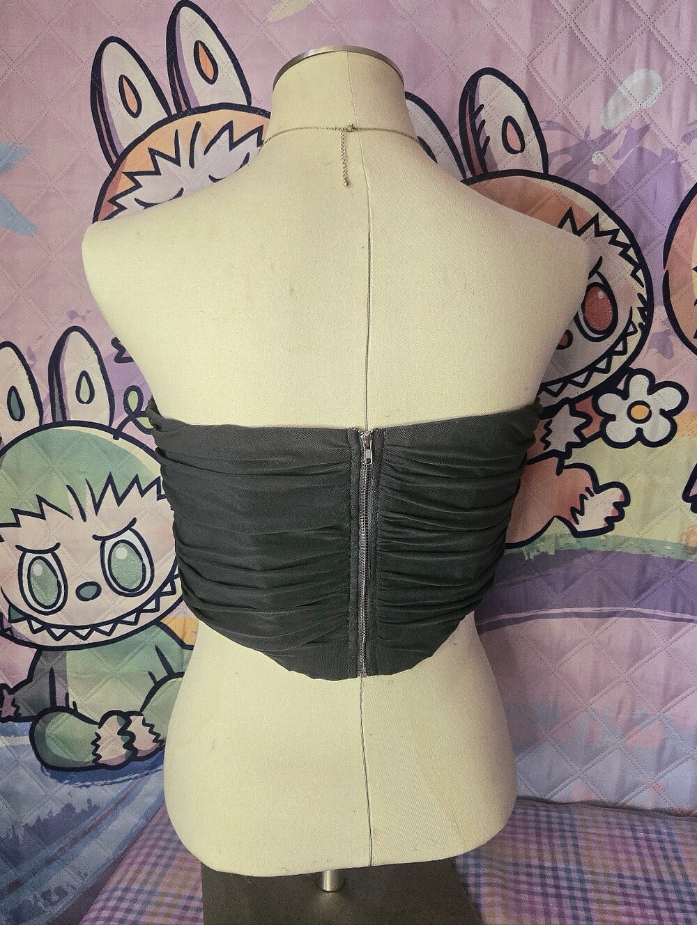 Strapless Ruched Bustier Top Hand-dyed Graphite/Grey-Black XL - Picture 2 of 2